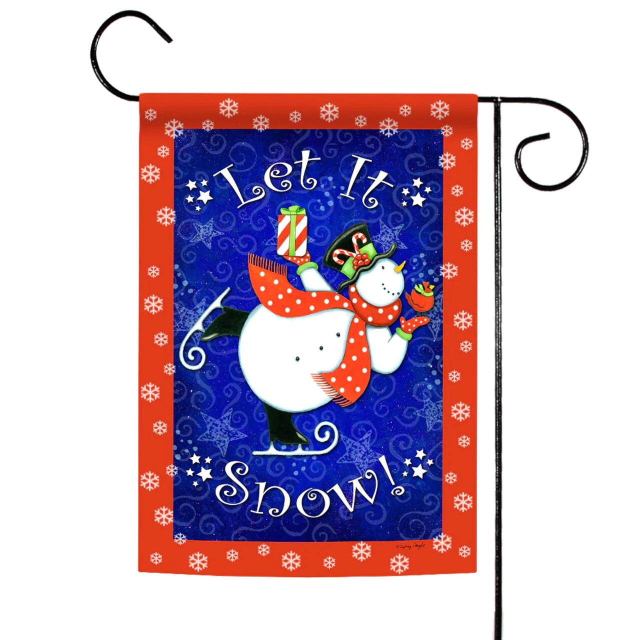 Toland Home Garden Christmas Skating Snowman "Let It Snow!" Outdoor Garden Flag 18" x 12.5"